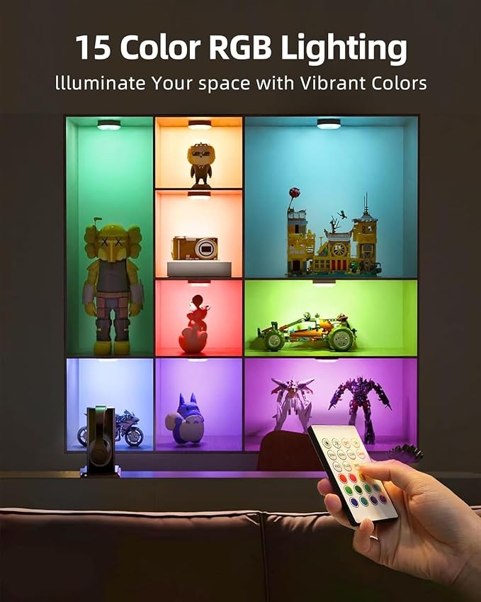 EZVALO Under Cabinet Lighting, 1000mAh Rechargeable Puck Lights with Remote, 3 Color Temps & 12 RGB Motion Sensor Closet Lights, Dimmable Under Cabinet Lights for Kitchen, Cabinets, Closet (3 Packs)
