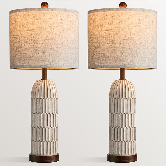 26" Bedside Table Lamps Set of 2, Farmhouse Lamp with USB,Dark Brown | Vintage Nightstand Lamp for Bedroom, Retro Design, Home decor for living Room, Nursery, Home Office, End Side table, Hallway