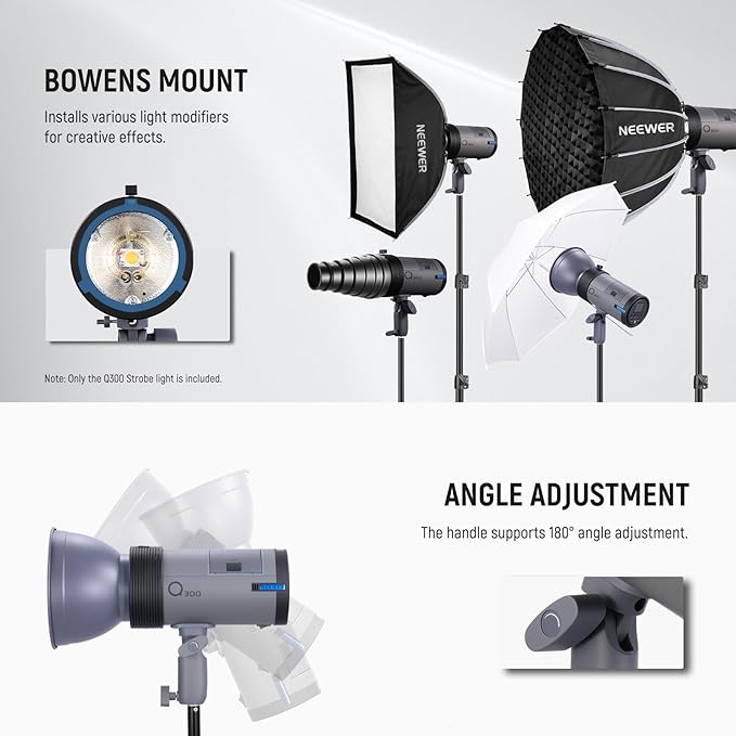 NEEWER Q300 300Ws 2.4G Outdoor Studio Flash with Q Compact Wireless Trigger, 7800mAh Li ion Battery Powered Strobe Light Photography Cordless Monolight with 1000 Full Power Flash 0.4-2.5s Recycle
