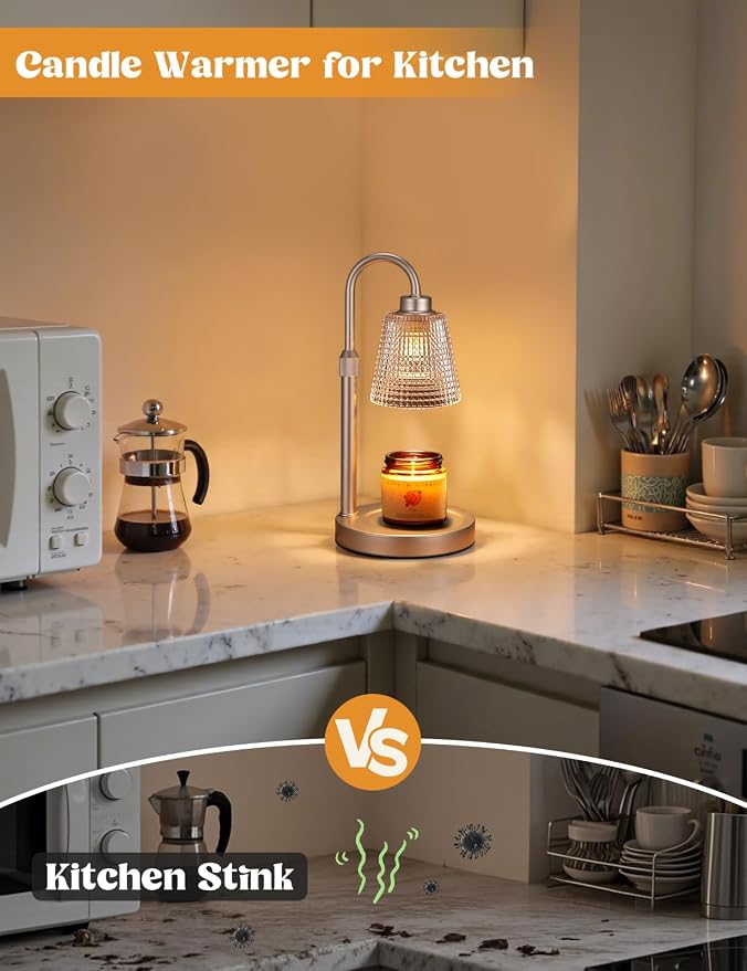 Innqoo Champagne Gold Candle Warmer Lamp with Timer, Dimmable Candle Warmer for Home Decor, Height Adjustable Candle Lamp for Jar Candles, Birthday Gifts for Women Mom, House Warming Gifts New Home