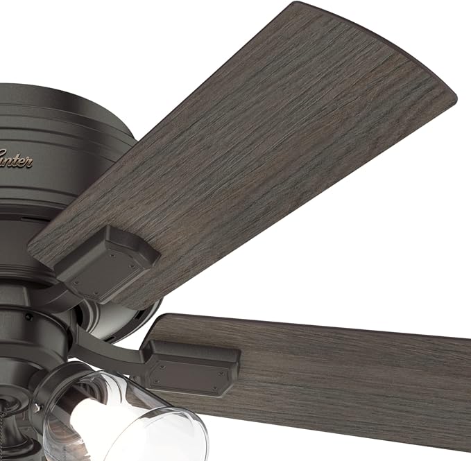 Hunter Crestfield, Indoor, Ceiling Fan, Quiet, 42 inch, Noble Bronze | with LED Lights and Pull Chain, Low Profile Flush Mount, 5 Blades, For Bedroom, Living Room, Kitchen, 52153