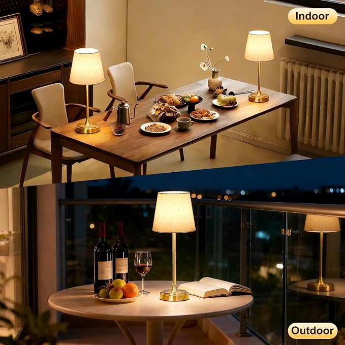 Wowag Cordless Table Lamp Rechargeable,5000mAh Battery Operated Desk Lamp,3 Colors & 7 RGB Stepless Dimmable,Touch Control Ambient Light for Bedside,Bedroom,Dining Room,Living Room,Gold,FlaxenShade
