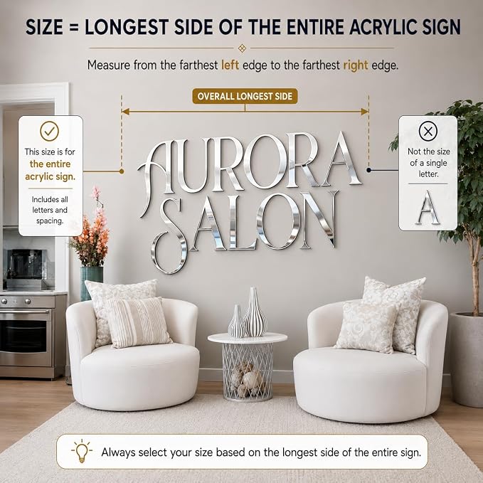 Large Custom Acrylic Sign for Wall, Professional Personalized 3D Name Sign, Business Logo Sign for Salon Studio Reception Wedding Birthday Party Gift Storefont Bar Bedroom