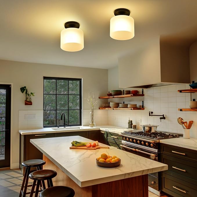 Semi Flush Mount Ceiling Light, Modern Kitchen Lighting Fixtures Ceiling, Rustic Ceiling Light Fixtures, Ceiling Lights with Glass Shade for Hallway Foyer Entryway Bedroom