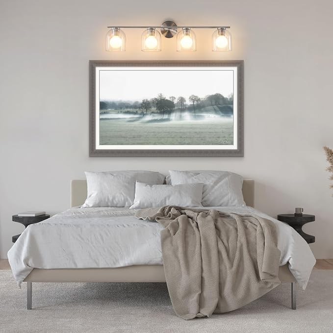 WOSHITU Bathroom Vanity Light Fixtures: 32.3 Inch Modern Brushed Nickel Bathroom Vanity Lights Over Mirror with Clear Glass Shade, 4-Light Bathroom Light Fixture Wall Lights Over Mirror