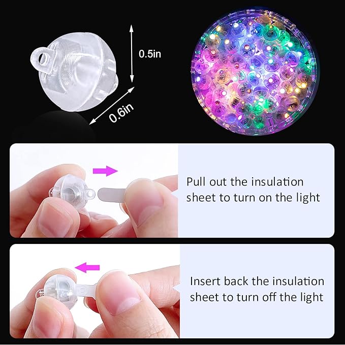 ZGWJ 100PCs Colorful Balloon Lights Mini, Battery Powered, Long Standby Time Waterproof Tiny Led Round Flash Light for Paper Lantern Balloon Party Easter Eggs Wedding Christmas Halloween Decorations