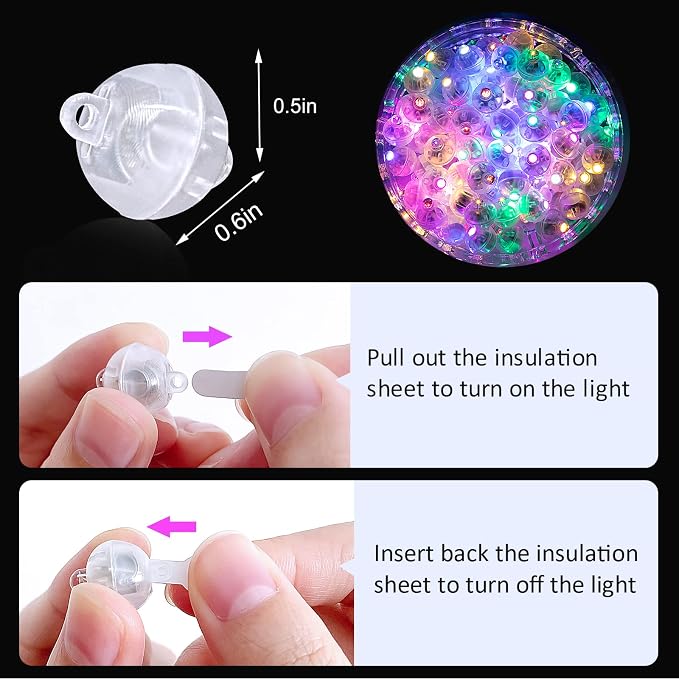 ZGWJ 50PCs Colorful Balloon Lights Mini, Battery Powered, Long Standby Time Waterproof Tiny Led Round Flash Light for Paper Lantern Balloon Party Easter Eggs Wedding Christmas Halloween Decorations