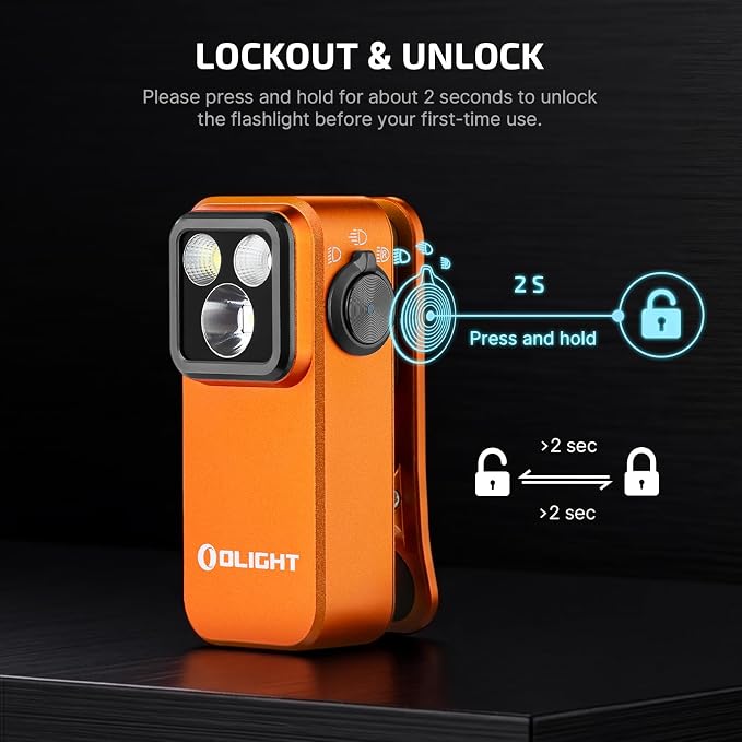 OLIGHT Oclip Pro Rechargeable EDC Clip-on Flashlight, Orange | Red Light, 500 Lumens Floodlight, Spotlight, Pocket-Sized, USB-C Charging, Magnetic, for Work, Signaling, Outdoor or Home Use