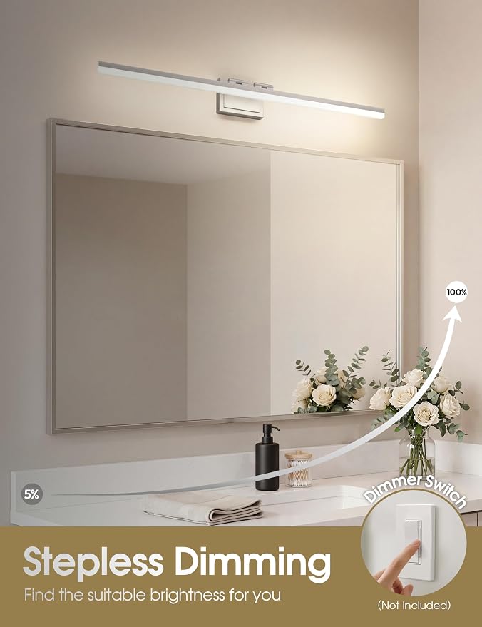 VOLISUN Modern Bathroom Vanity Light 39.4 inch, Rotatable, 34W Dimmable 5CCT Led Bathroom Light Fixture Over Mirror, Brushed Nickel Bar Vanity Light for Bathrooms Mirror Restroom-ETL Certificated