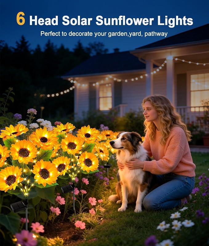 LETMY Solar Lights Outdoor Garden Decor, 2Pack Upgraded Solar Garden Lights with 12 Sunflower Lights, Solar Flowers Outdoor Waterproof IP65 for Garden Flower Bed Yard Decor, Gift for Women Mom Grandma