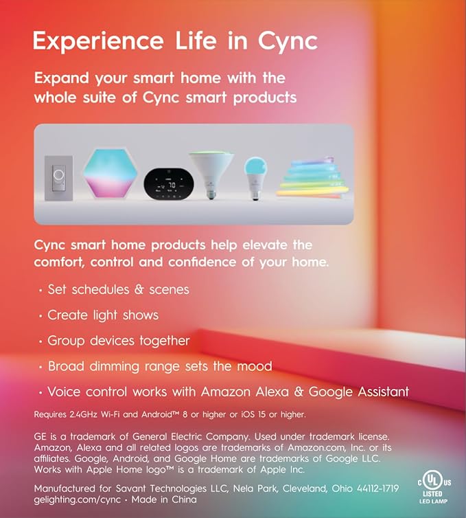 Cync GE Smart LED Light Bulb, ST19 Edison Style | Color Changing WiFi Light, 60W Equivalent, Compatible with Alexa and Google Home, Full Color, Works With Matter, 2 Pack