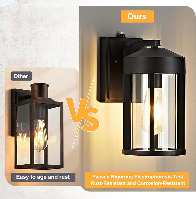 Dusk to Dawn Outdoor Lights Fixture Wall Mount–Geometric Industrial Black Exterior Wall Sconce, Waterproof Anti-Rust with Photocell Sensor Outside Porch Light for House Patio Entryway Garage
