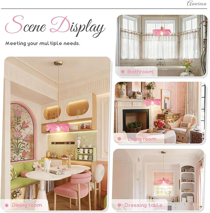 Pink Glass Pendant Lights Fixtures Flower Hanging Ceiling Light Girls Room Mid Century Pendant lamp Gold Chandelier for Kitchen Island Dining Room Foyer Cafe