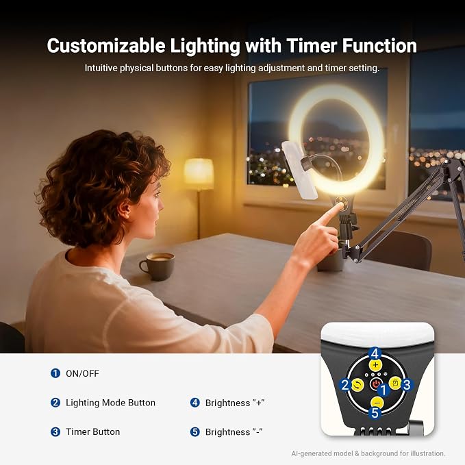 NEEWER Entry Level Version 10.5" Overhead Desktop LED Ring Light, Clamp Stand for Desk/Remote/Phone Holder Compatible with iPhone, 10W Streaming Recording Selfie Laptop Video Conference Lighting, N31