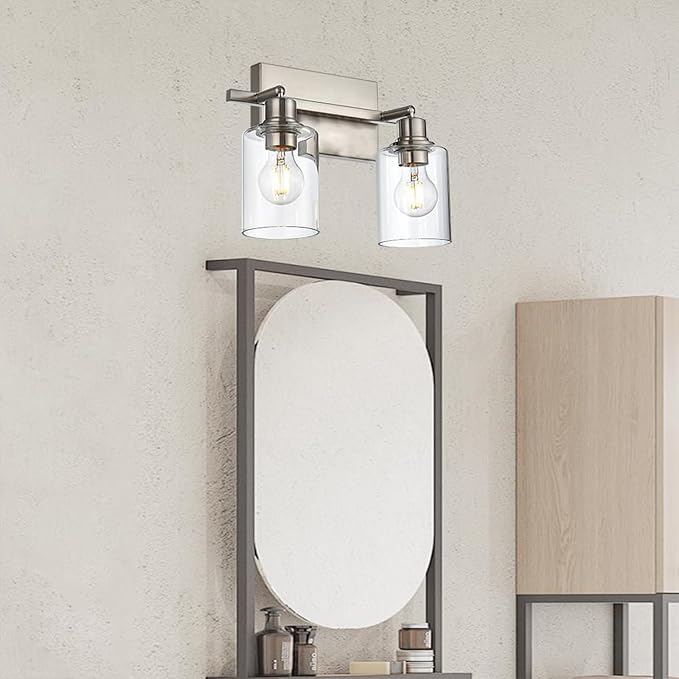 2 Light Track Lighting Fixtures Ceiling, Modern Brushed Nickel | Track Lighting Kit with Clear Glass, Bathroom Wall Scones, Rotatable Spotlight Ceiling Mount for Kitchen Hallway