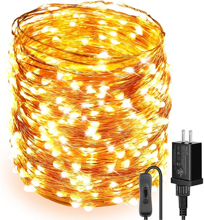 Ultra Long LED String Lights 164ft 500 LEDs Copper Wire Lights, UL Listed Plug in Warm White Fairy Lights with ON/Off Switch for Bedroom Patio Wedding Party Valentines Day Decor