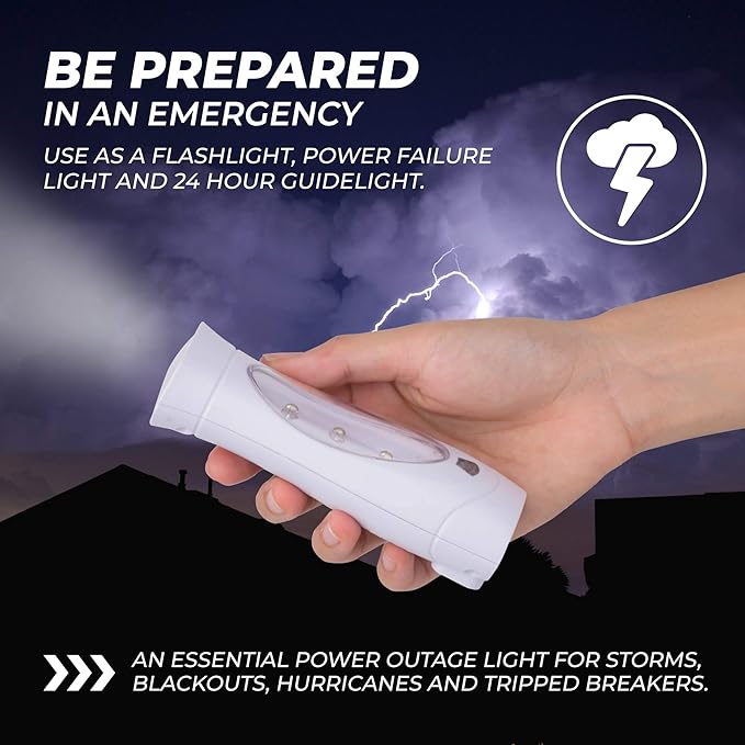 Amerelle LED Emergency Lights For Home Power Failure, 2 Pack – Triple Function Power Failure Light and Plug In Flashlight Combo, With Rechargeable Battery – Be Snow Storm & Hurricane Ready (71134)