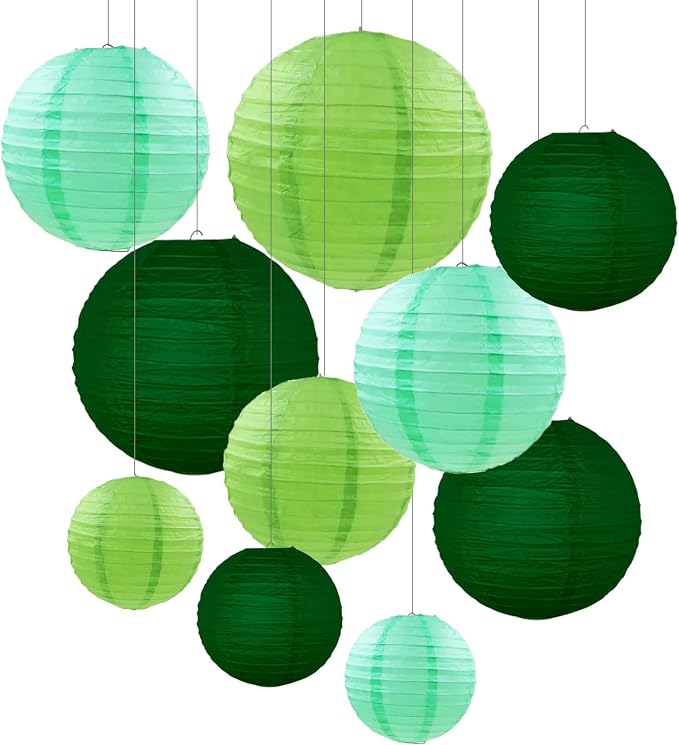 ZOOYOO 10pcs Paper Lanterns,Green Round Hanging Paper Lanterns Decorations for Wedding,Graduation,Anniversary,Spring,St. Patricks Day Party,Birthday Party,Graden Decor