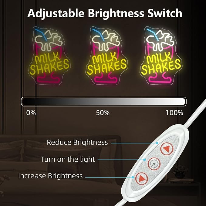 Milk Shakes Neon Sign, Colorful LED Ice Cream Light, USB Power | Dimmable Wall Decor Light-Up Signs for Dessert Shops, Restaurants, Bars, Fun Food Quote Neon Art Decoration for Room