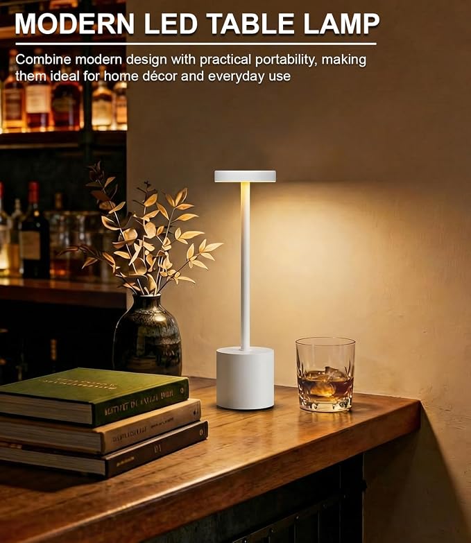 Swinerton White Rechargeable Cordless Table Lamps Set, 5000mAh Battery Powered Wireless Table Light, Portable LED Desk Lamp, 3 Color Dimmable Lighting for Restaurant Dining Patio Outdoor Bedroom
