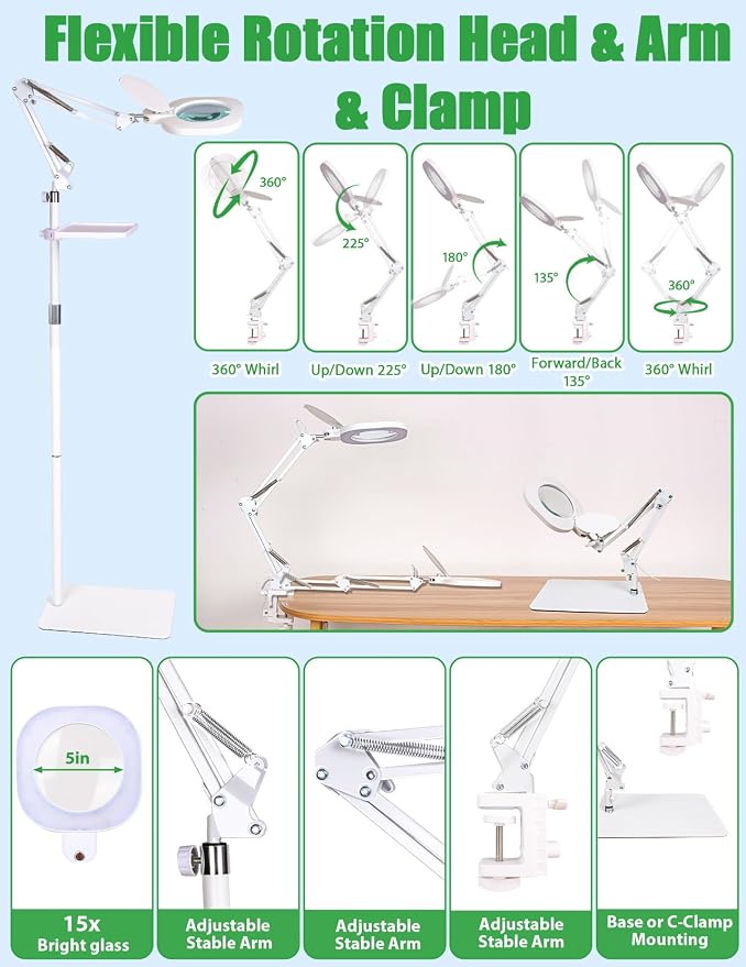 3-in-1 LED Magnifying Light Real Glass Lens Adjustable Light for Beauty & Precision Work