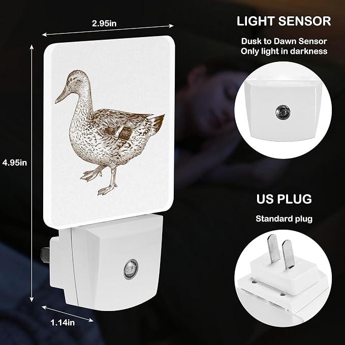 LED Night Light Lamp with Smart Sensor Dusk to Dawn Sensor,Female Mallard Duck Night Light Daylight White,0.5W Plug-into Wall for Adults,Bedroom,Bathroom,Hallway,Kitchen