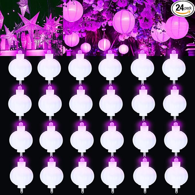 24 Pack Mini LED Lantern Lights - Battery Operated Small Lights for Paper Lanterns, Perfect for Party, Birthday, Wedding, Halloween, Christmas Decorations (Pink)