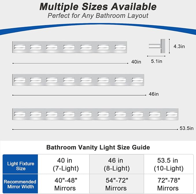 IZORRO LED Modern Bathroom Lights Fixtures(10-Light,Dimmable),Chrome Acrylic Wall Lighting,Vanity Lights for Bathroom Over Mirror - 6000k 40In （No Assembly Required）