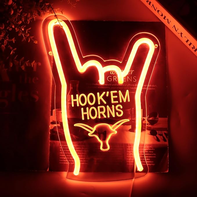 Hook Em Horns Neon Sign TEXAS Neon Light for Wall Decor, Dimmable University Neon Texas for Man Cave Room Bar Wall Decor Western Gift for Friends