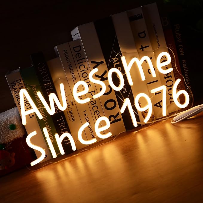 Awesome Since 1976 Neon Signs Happy 50 Years Old Birthday LED for Men Women | Warm White Fifty Glowing Light for 50th Wedding Anniversary Party Decorations