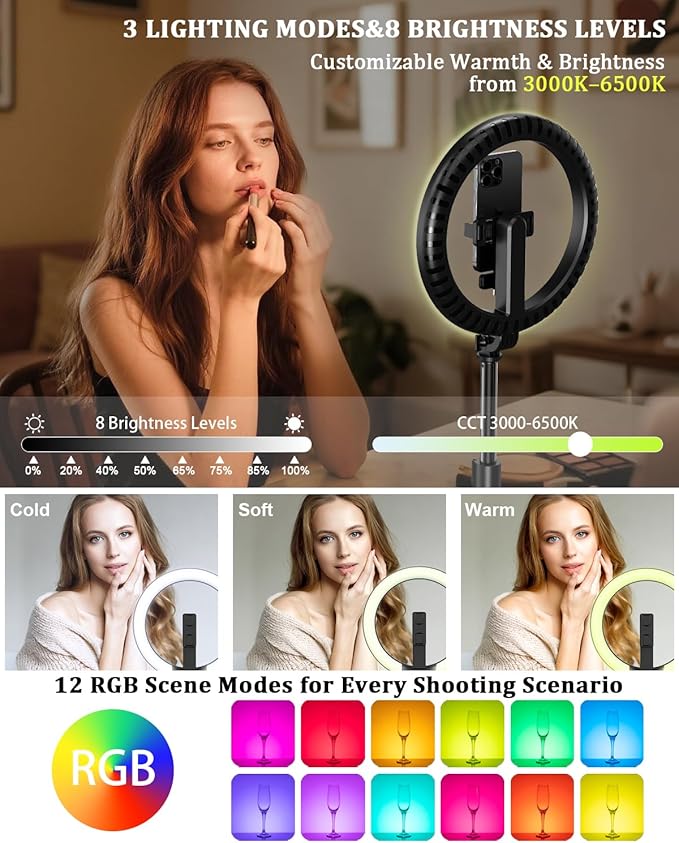 Vlogging Kit for iPhone/Android, 10” Ring Light with Stand, 74” Tripod for iPhone with Light, Microphone, YouTube Starter Kit for TikTok Content Creator