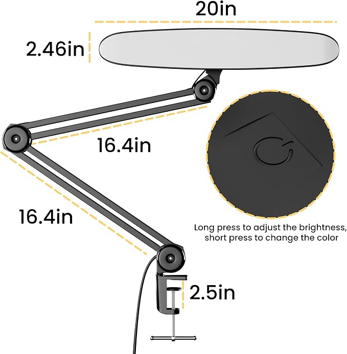 3000 Lumens Adjustable LED Desk Lamp & Task Lamp - Bright, Dimmable Lighting for Office, Crafts, Nails &Salon Hobbies with Clamp (CCT, Black)