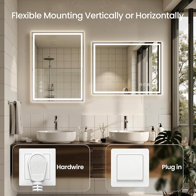 40x30 LED Bathroom Mirror with Anti-Fog, Backlit & Front Lights, Memory | Dimmable 3 Color CRI 95+ Shatterproof Tempered Glass ETL Listed for Safety Lighted Bathroom Vanity Mirror for Wall