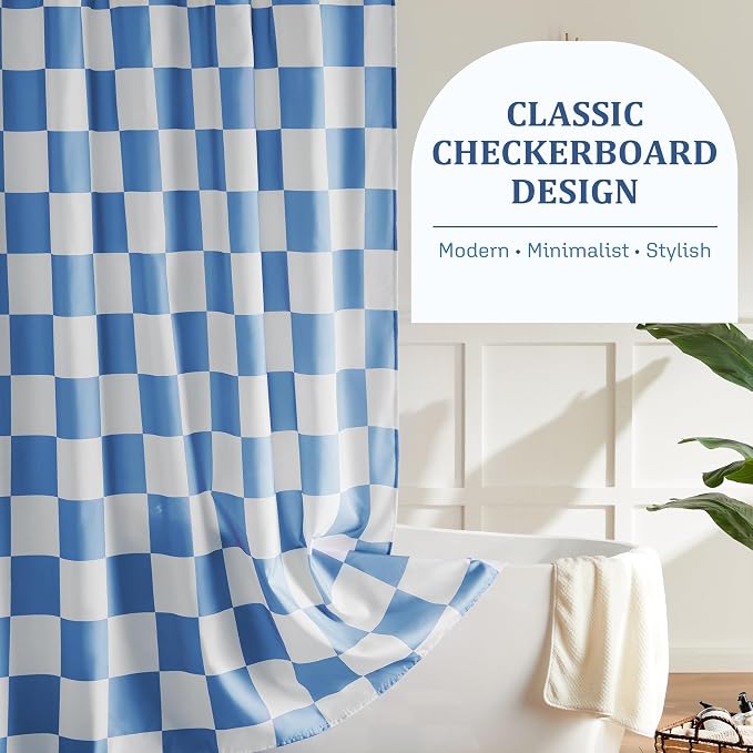 Ohocut Checkered Shower Curtain, Blue Shower Curtains for Bathroom, Cute Retro Checkboard Shower Curtain Vintage Aesthetic, Washable Fabric Bath Curtain 72''x72''