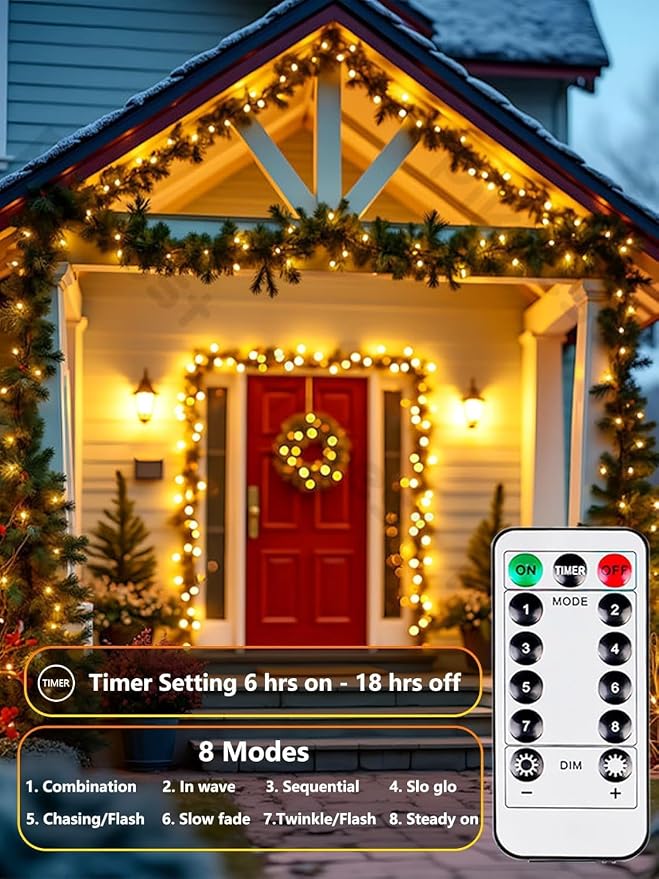33FT 50 LED Fairy Lights Battery Operated with Remote and Timer Warm White | Remote Control, 8 Modes, Timer, Adjustable brightness, Waterproof Lights for Indoor Outdoor Classroom Christmas Decor