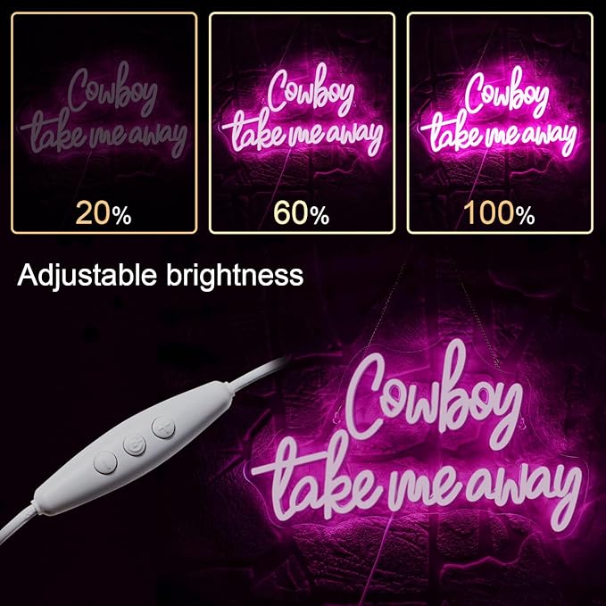 WLHOPE Neon Sign, Words Wedding Neon Signs for Wall Decor Cowboy Take Me Away Neon Sign Pink Neon Signs for Wall Decor Cowgirl Led Lights for Bar Man Cave Club Party Bedroom Home Birthday Western Decoration Gift