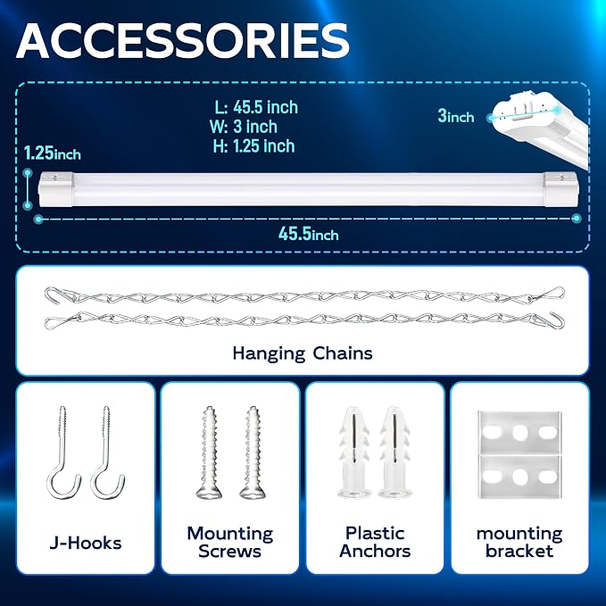 hykolity LED Shop Lights 4FT,60W(350W Equivalent),6500LM,5000K | Linkable Shop Light Plug and Play with Hanging/Surface Mount Kit,Shop Lights for Garage,Workshop,Warehouse,White,4 Pack