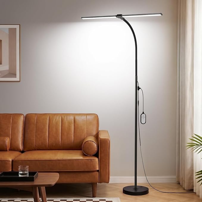 Dual-head LED Floor Lamp 20W 1400LM Adjustable Neck Color Changing Light | Adjustable Brightness & Color Temperature, Modern Corner Tall Standing Lamp for Living Room Office Bedroom Reading
