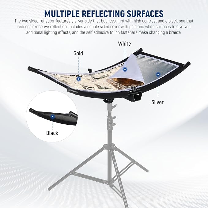 NEEWER U Type Light Diffuser Reflector for Studio and Photography Situation with Carrying Case, Arclight Curved Reflector 30"x18"/75x40cm in Black/White/Gold/Silver (Light Stand Not Included), RF-04