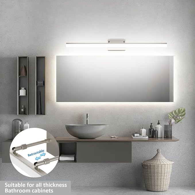 Aipsun 40 inch Modern Brushed Nickel Vanity Light Adjustable LED Bathroom Light Fixtures Over Mirror Rotatable Vanity Lighting 5500K