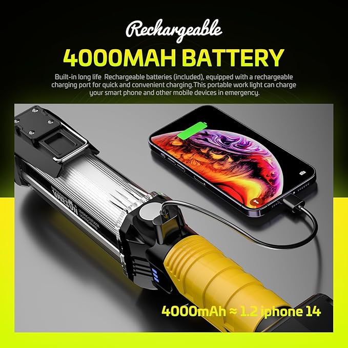 WARSUN 2PC Rechargeable 1500LM COB LED Work Light-Magnetic Hands-Free Trouble Light with Hook, IPX4 Waterproof for Garage Repair, Mens Fathers Gifts-Emergency Light Tool for Men (Yellow)