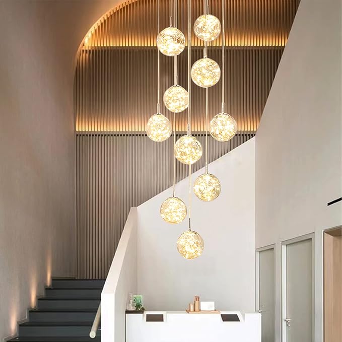 10-Light LED Staircase Chandelier Crystal Ceiling Lights Large Chandeliers for High Ceilings, Entryway Modern Lighting Fixture Villas and Stairs, Adjustable Length 16" W x79H，50W