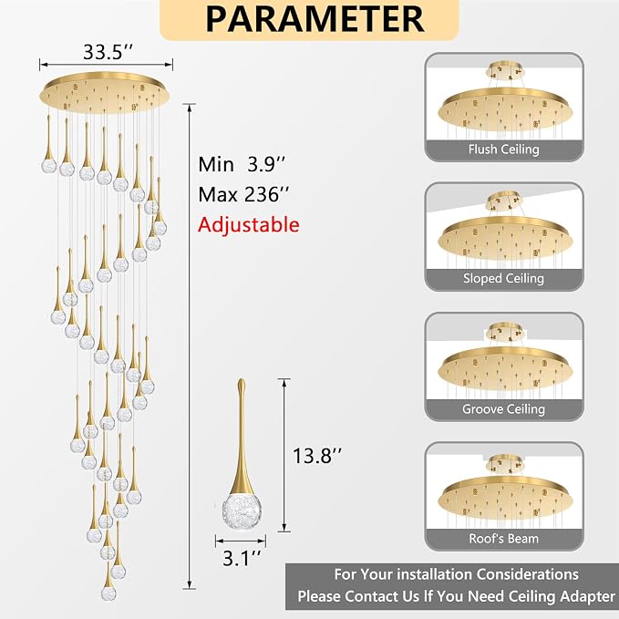 36 Light Modern Glam Crystal Chandelier for High Ceiling LED Dimmable Ceiling Pendant Light Staircase Foyer Enterway Living Room Chandelier Lighting Antique Gold
