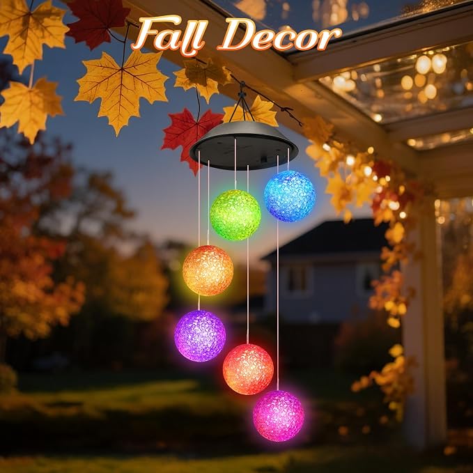Winzwon Solar Lights Outdoor Wind Chimes for Garden Yard Patio Porch Decor | Hanging Ball Decorations, Birthday Gifts for Women Grandma Wife Sister, Christmas Mothers Day Mom Gift for Her