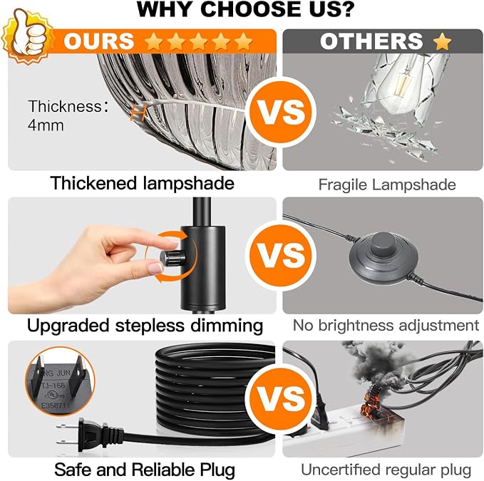【Upgraded】 Dimmable Floor Lamp for Living Room with Gray Ribbed Glass Lampshade, Black Modern Floor Lamp with 900LM LED Bulb Included, Arc Standing Tall Lamp for Bedroom, Office, Reading Room, Corner