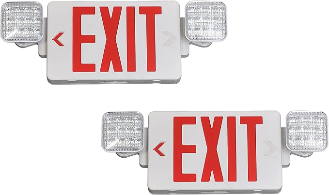 GZRUIYANG Exit Sign with Emergency Lights Red, LED Emergency Exit Light with Battery Backup, UL 924 Certified, AC 120/277V, Commercial Emergency Lights Combo for Business - 2 Pack