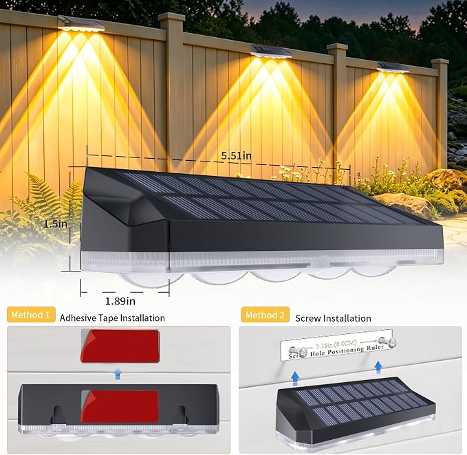 Tenmiro Solar Fence Lights Outdoor 10 Pack, 40 Modes RGB & Cold/Warm White Wall Lights with 5 Lens, IP67 Waterproof Dusk to Dawn Outside Lighs for Backyard, Patio, Yard, Pool, Deck, Railing Decor