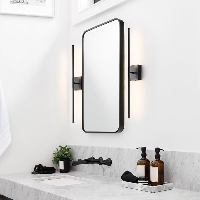 JONATHAN Y Makena 28" 1-Light LED Wall Sconce, Black, Set of 2 | Dimmable, Modern, Integrated 12W, Hardwired, Sleek Metal, Ambient, Bathroom Mirror, Bedroom, Hallway, Vanity Mount