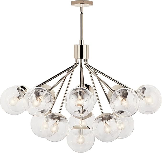 Kichler Silvarious 16-Light Convertible Chandelier, Soft Modern Light with Clear Glass in Polished Nickel, for Dining Room, Living Room or Foyer (26" x 38"), 52702PNCLR