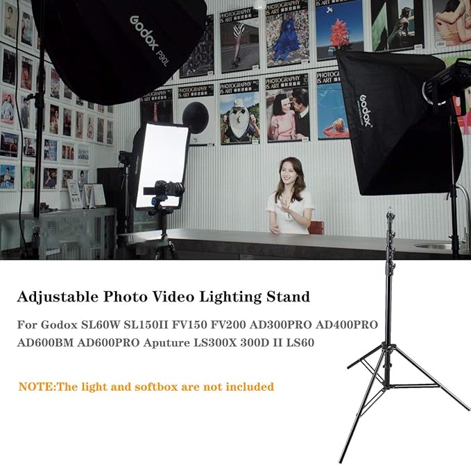 Godox 149 Inches Heavy Duty Aluminum Photography Light Tripod Stand for Aputure Ls60W 300D II Godox SL-60W SL-150II FV150 FV200 AD300PRO AD400PRO Studio Photography Lighting
